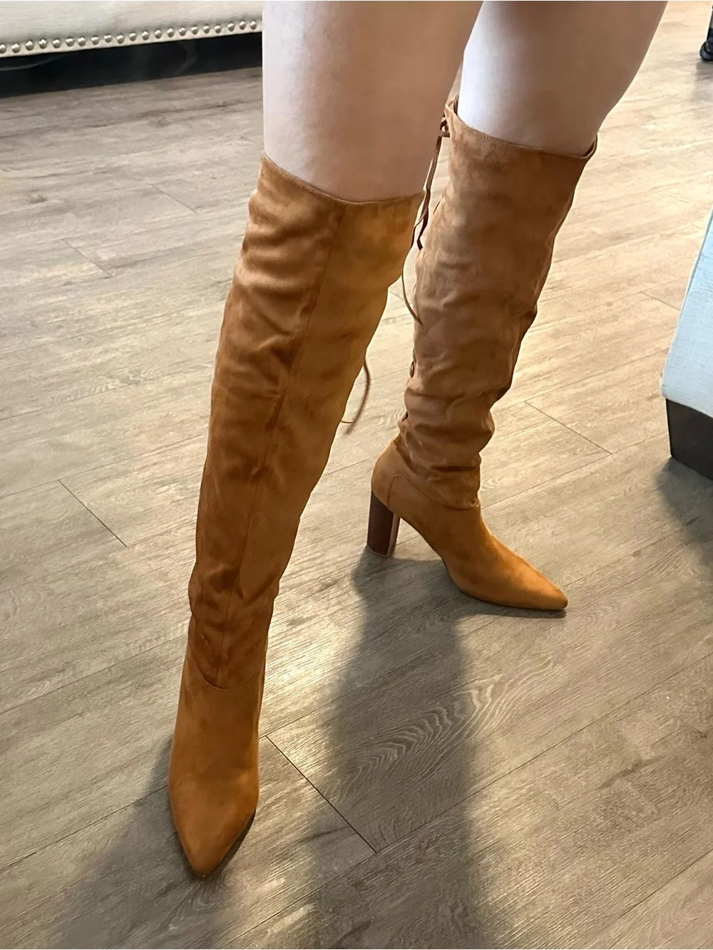 Women's Tall Suede Pointed-Toe Block Heel Boots - Tan